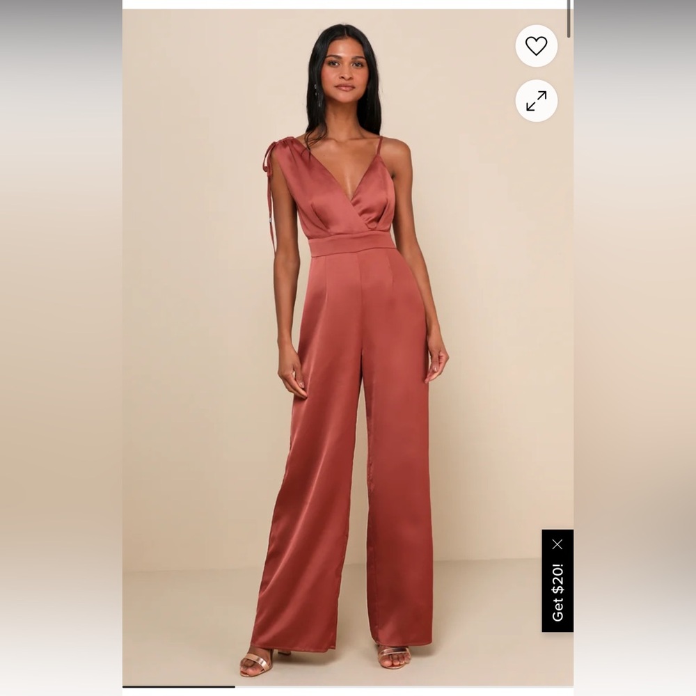 Satin Asymmetrical Wide-Leg Jumpsuit in Rust